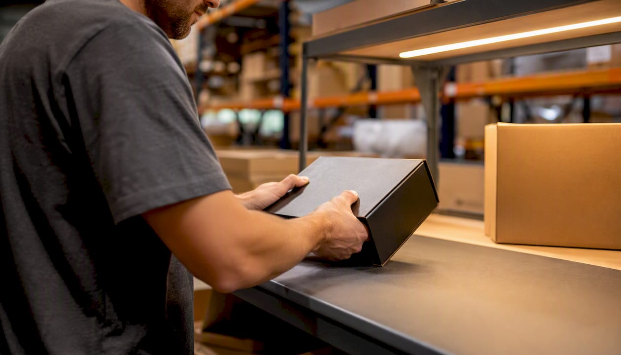 Hands inspecting returned package item