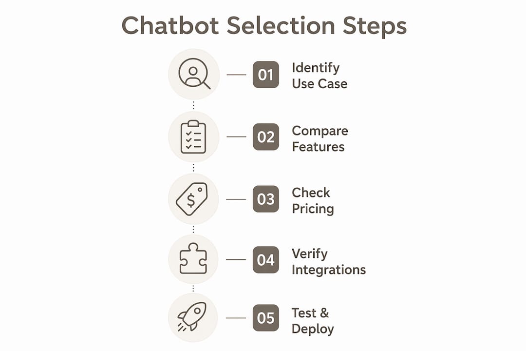 Infographic showing chatbot selection steps in 2026