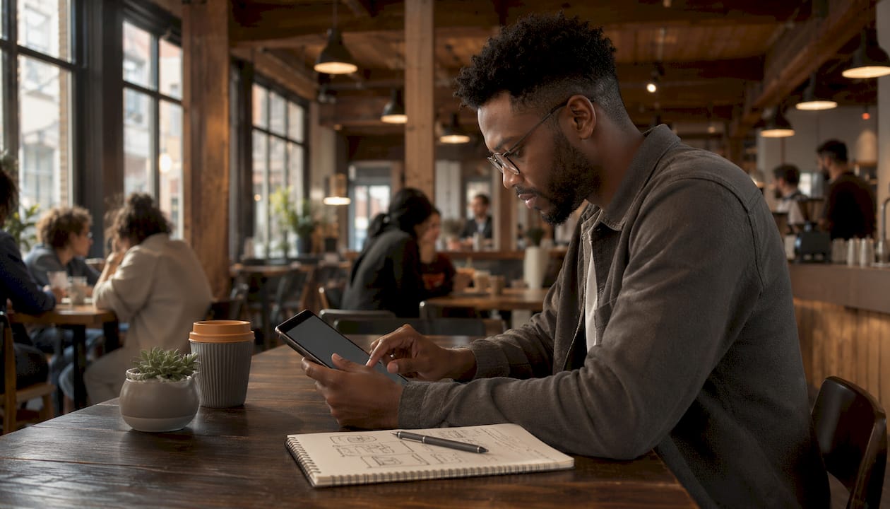 Hands tagging support tickets on tablet