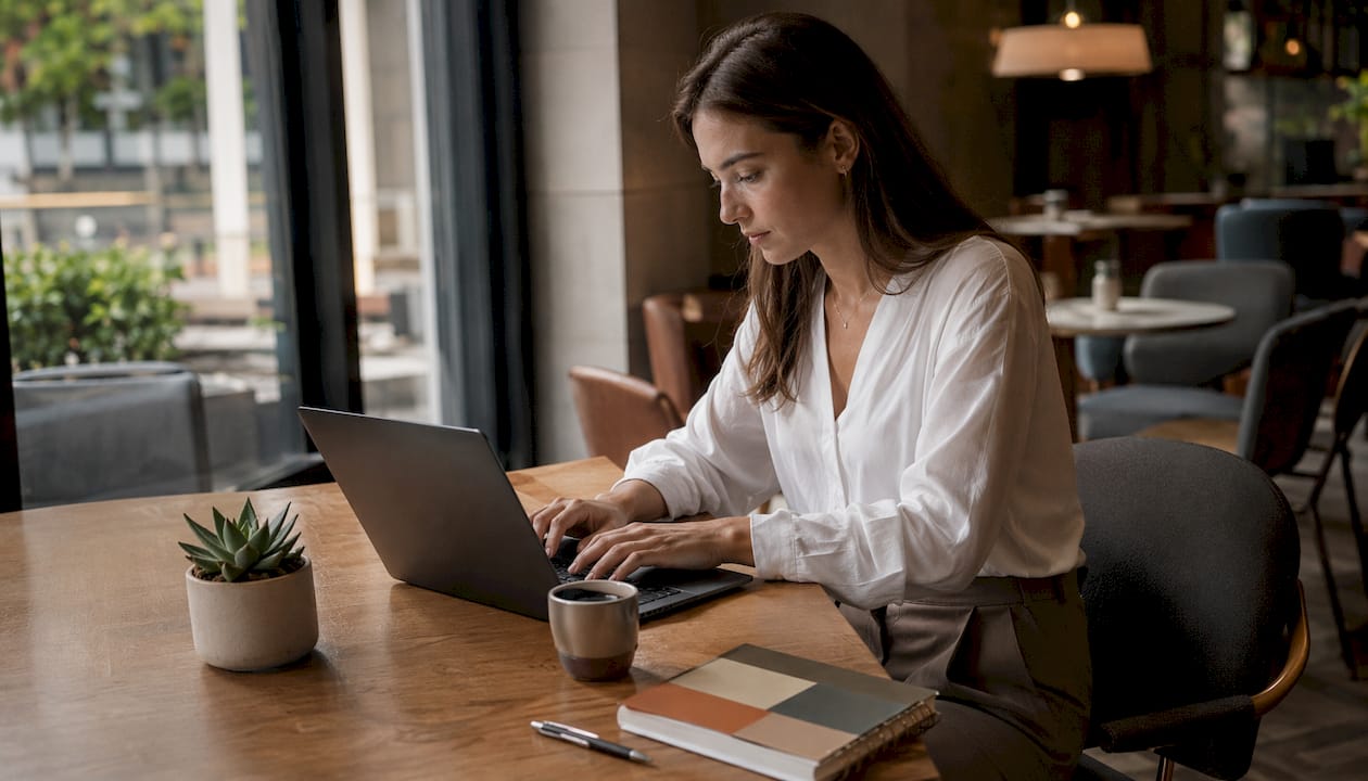 Woman working on ecommerce AI chat support system